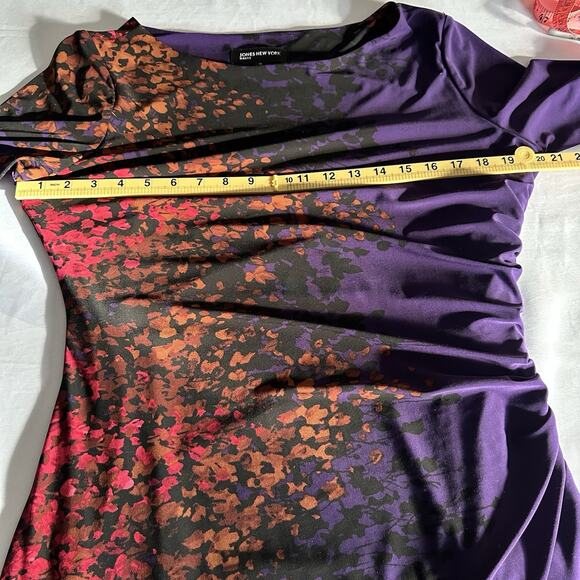 Jones New York Dress Women 16 stretch ruched plum russet berry gold flattering - Picture 12 of 16
